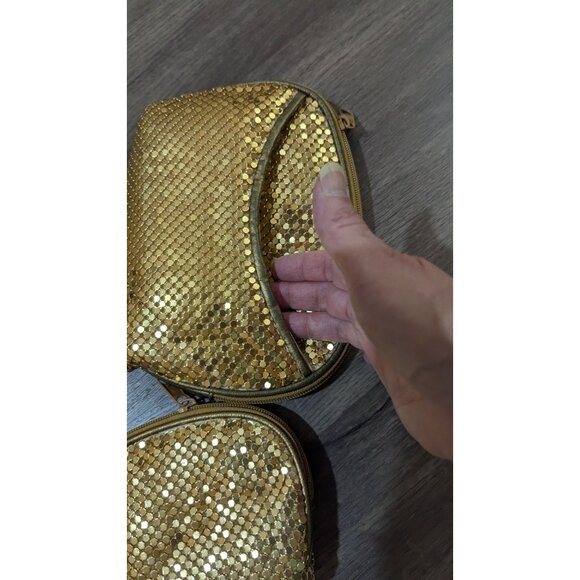 PURSES Golden Mesh Zipper Clutch Cosmetic Change Pocket Lined PARTY! set of 2 - Picture 3 of 7